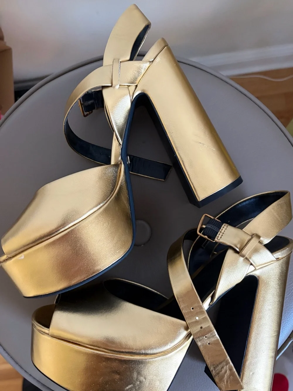 ZARA Metallic Gold Peep-Toe Platform Sandals